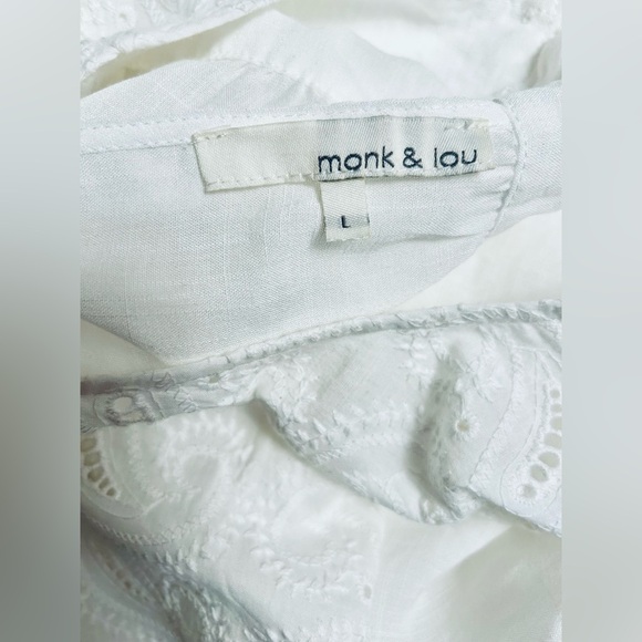 Monk & Lou Embroidered Rayon/Cotton Short-Sleeved Blouse w. Tie - Picture 8 of 10